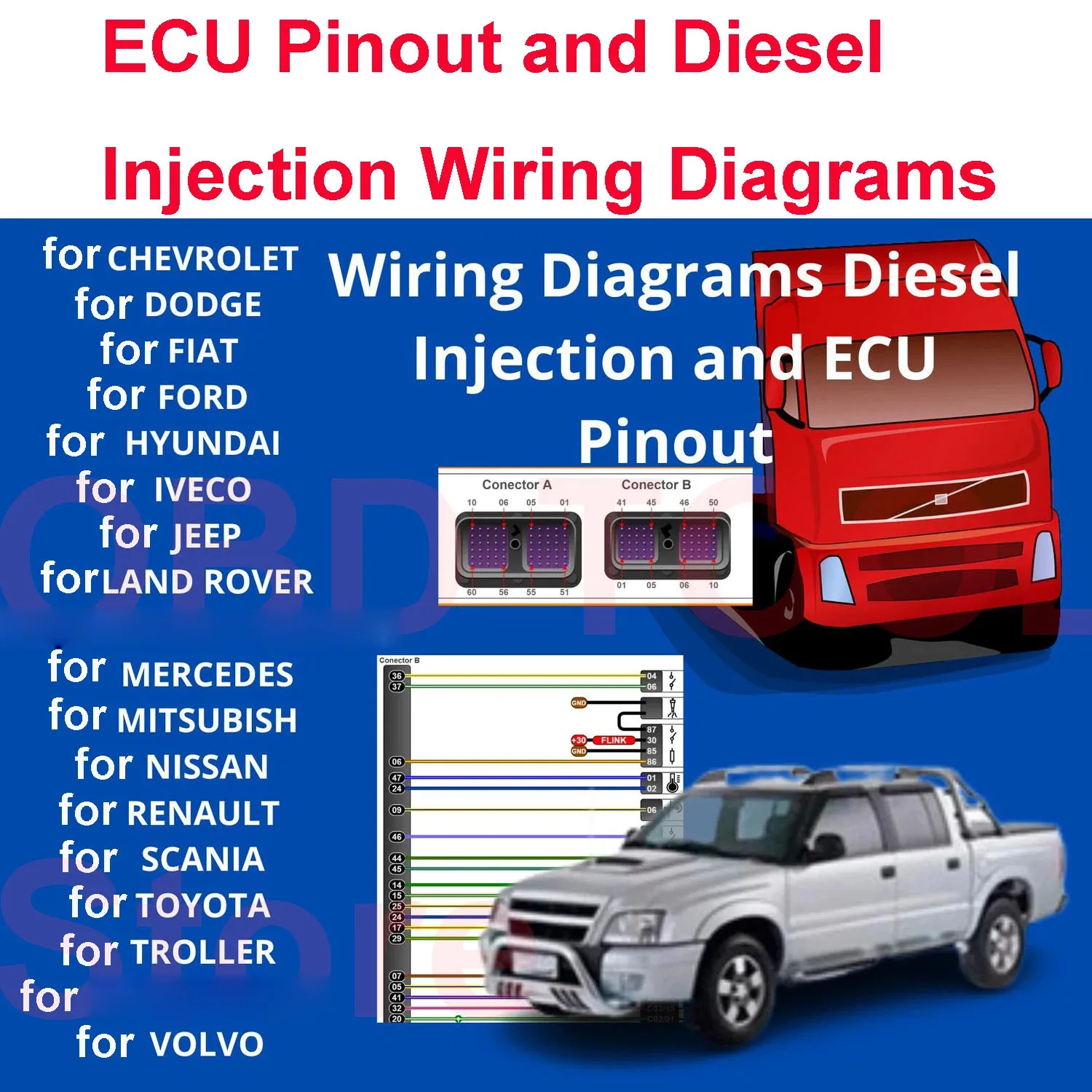 ECU Pinout and Diesel Injection Wiring Diagrams for CHEVROLET for DODGE for FIAT for FORD for HYUNDAI for IVECO for LAND ROVER