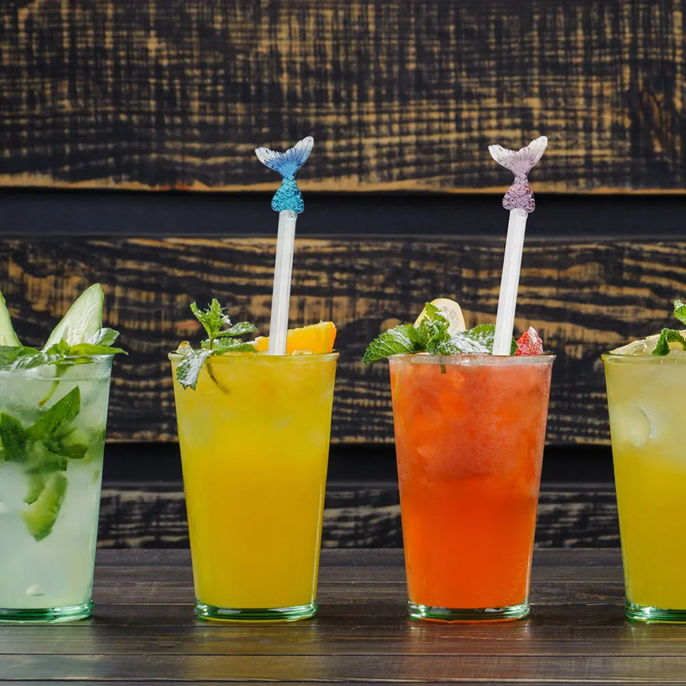 

4Pcs Glass Stirrers Premium Mermaid Design Long Handle for Cocktail Coffee Tea Drink Mixing Bar Home Hotel Decor Use