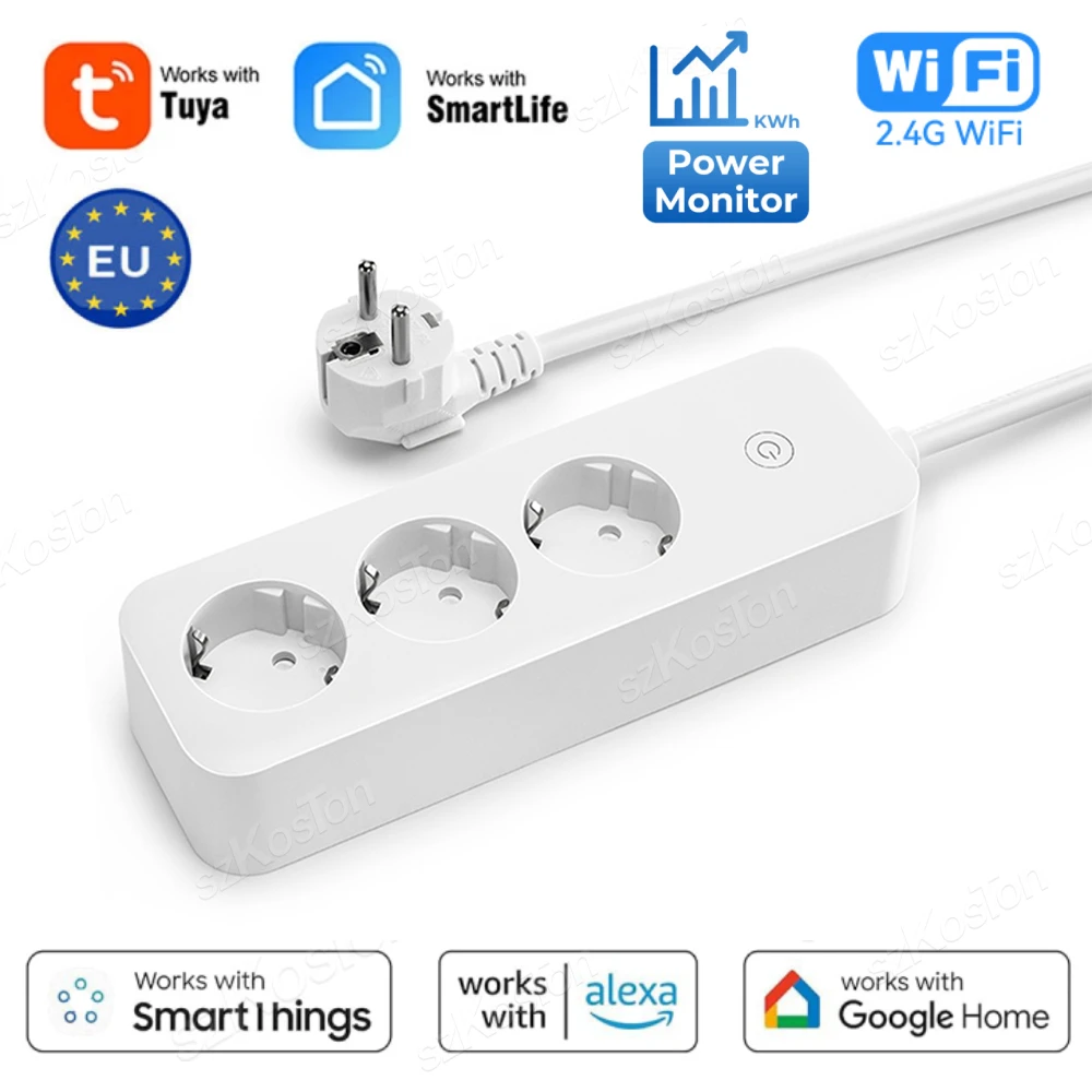 Tuya WiFi Smart Power Strip EU Plug Smart Socket with Power Monitor Home Appliances Timer Outlet for Alexa Google SmartThings