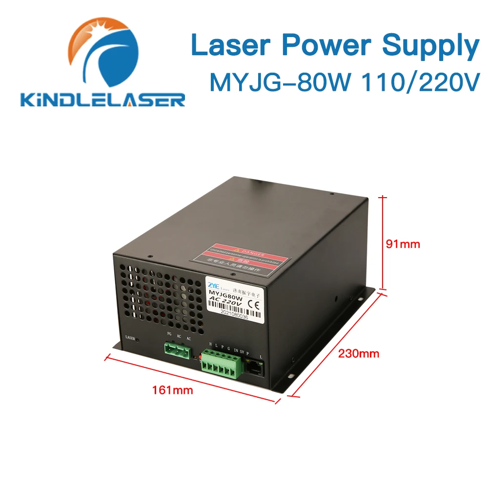 KINDLELASER Alimentatore laser CO2 80W MYJG-80W 110V/220V per macchina da taglio per incisione di tubi laser