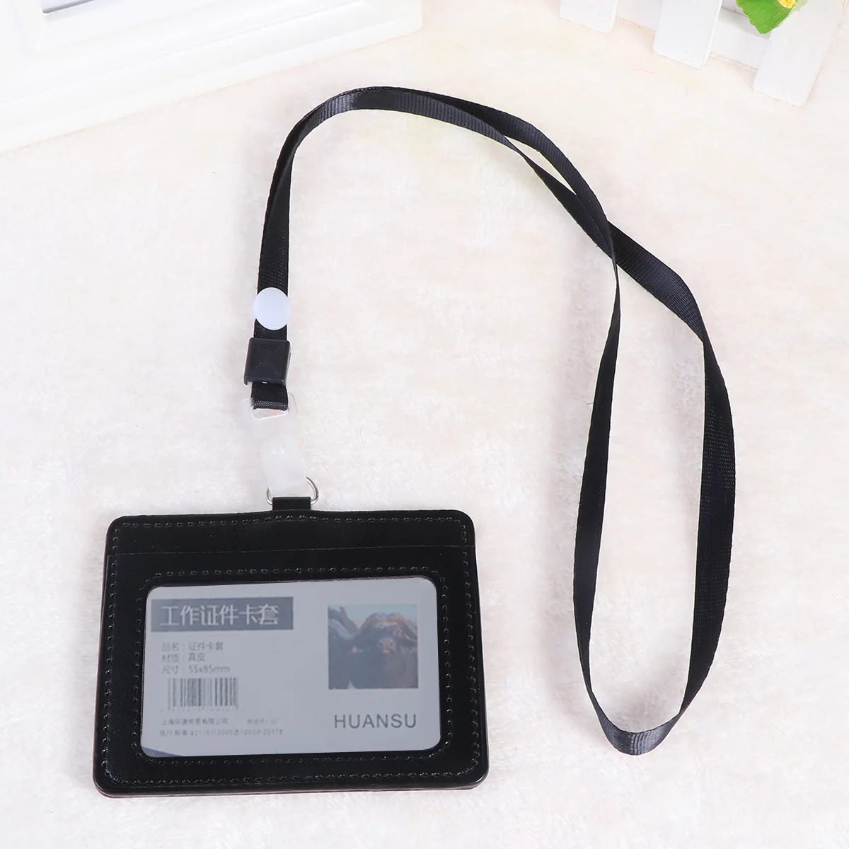 

5Pcs Id Badge Holder with Sling Strap Premium PU Front Window Visibility for Business Card Employee Student Pass