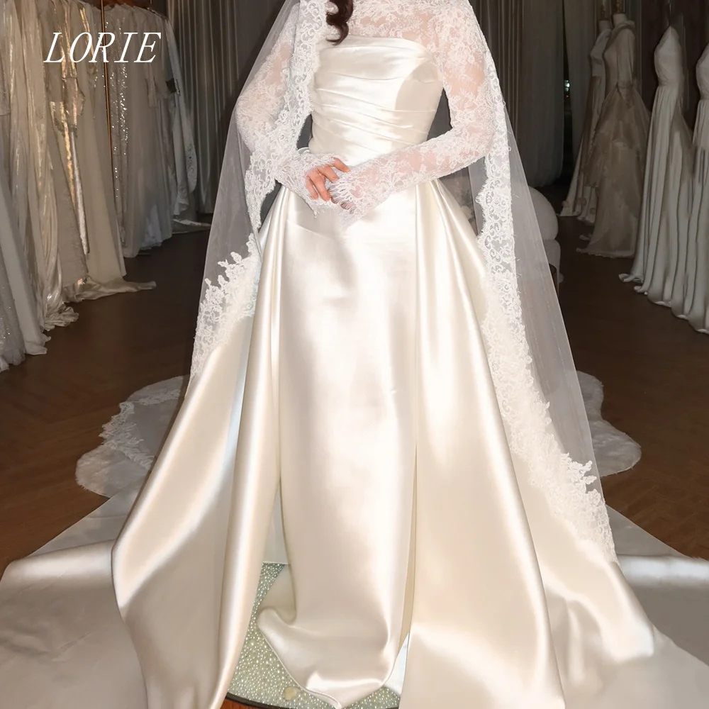 

LORIE Luxury Mermaid Civil Wedding Dress Scoop Pleat Bridal Dresses Elegant Appliques Lace Wedding Gown Customized 2026