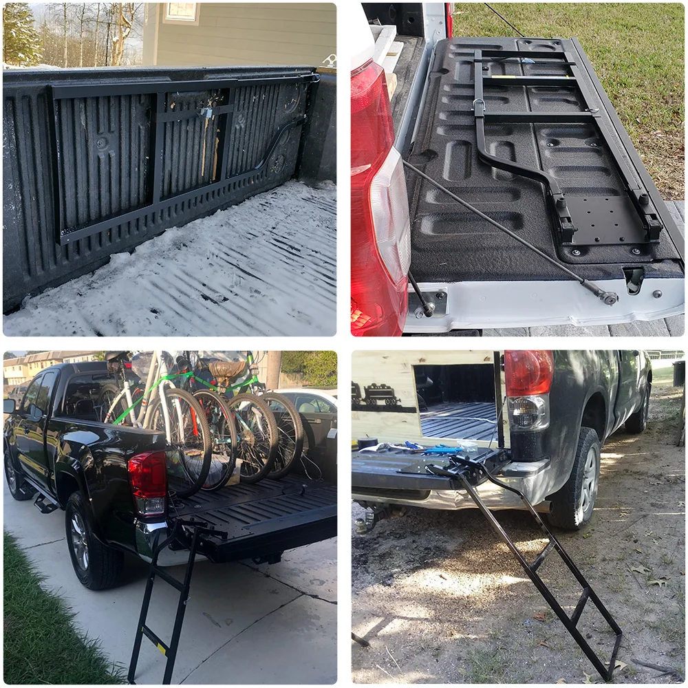 Escada da porta da bagageira do caminhão de pickup universal, escada da porta da bagageira do caminhão dobrável de aço, fácil de instalar, escada da porta da bagageira preta