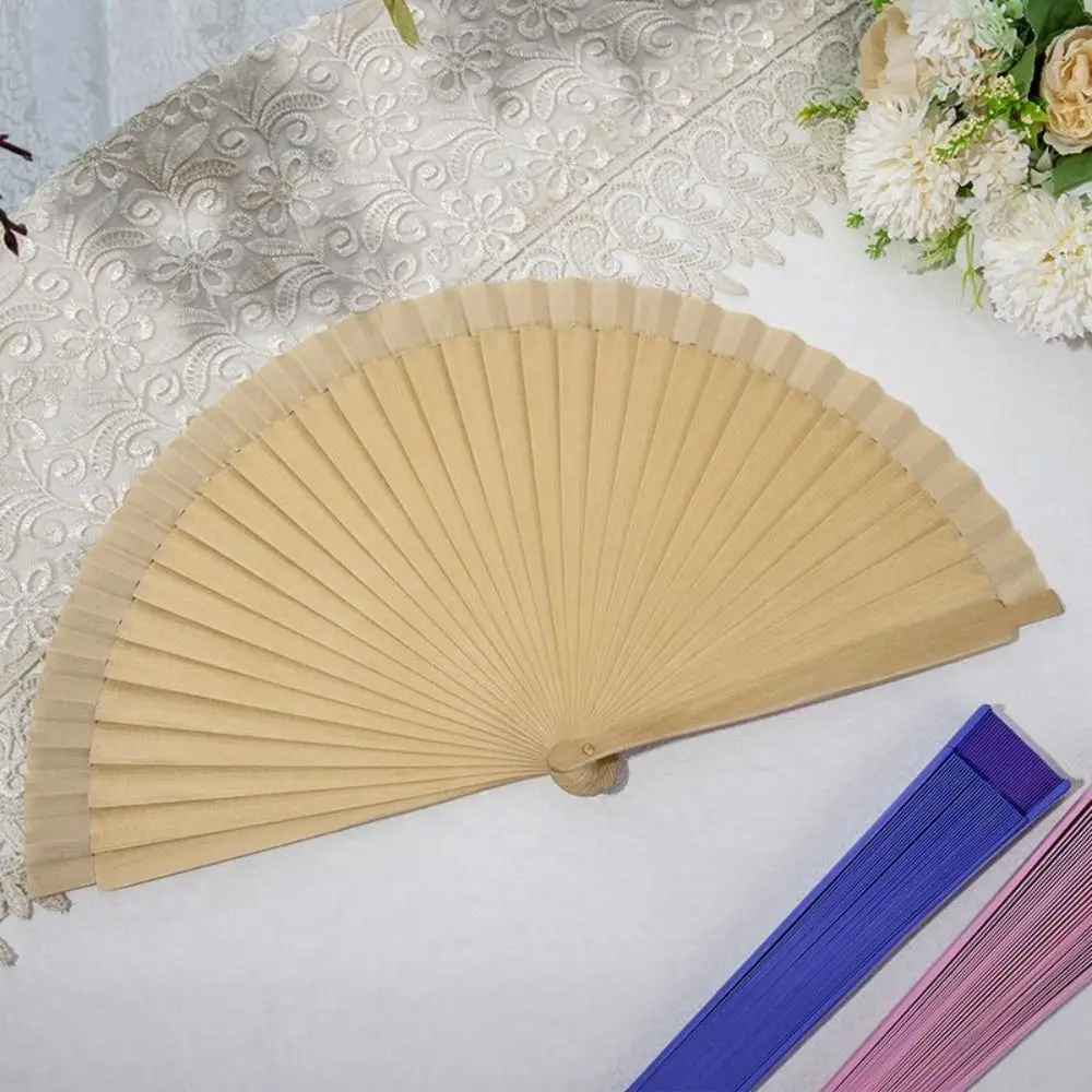 Simple Spanish Plain Fan Modern Solid Color Art Craft Decorative Props Fan Handmade Pure Wood Folding Fan Party Gift