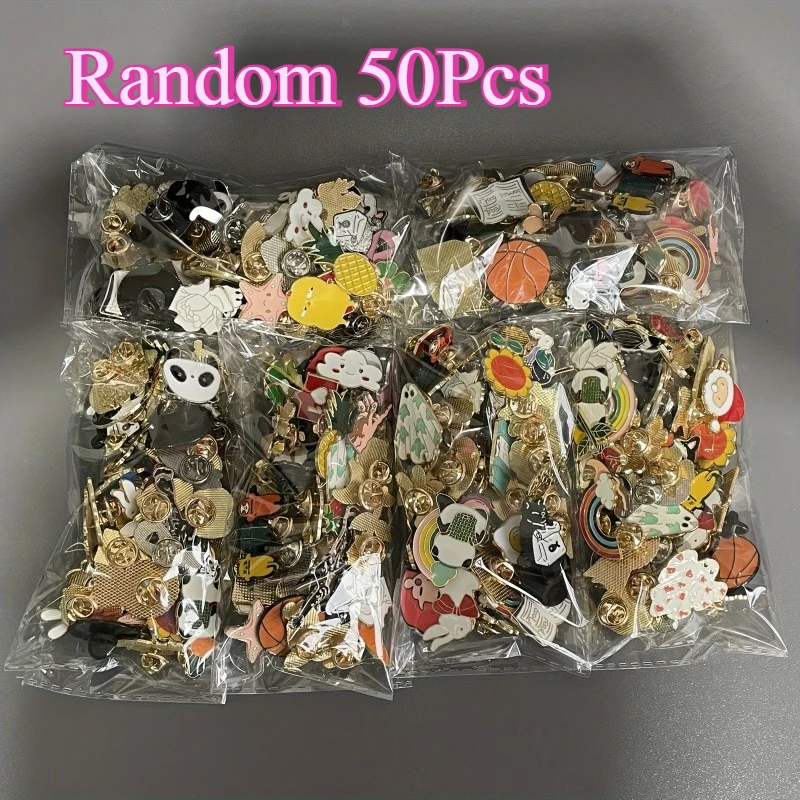 

50pcs Cartoon Brooches Enamel Pins Retro Punk Dark Color Collar Corsage Shirt Hat Jacket Pin Badge Jewelry Exquisite Gift Random