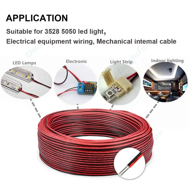 2 PIN Elektrische Draad 22AWG Vertind Koper PVC Geïsoleerde Rood Zwart Kabel Voor Enkele Kleur LED Strip Licht Uitbreiding Netsnoer