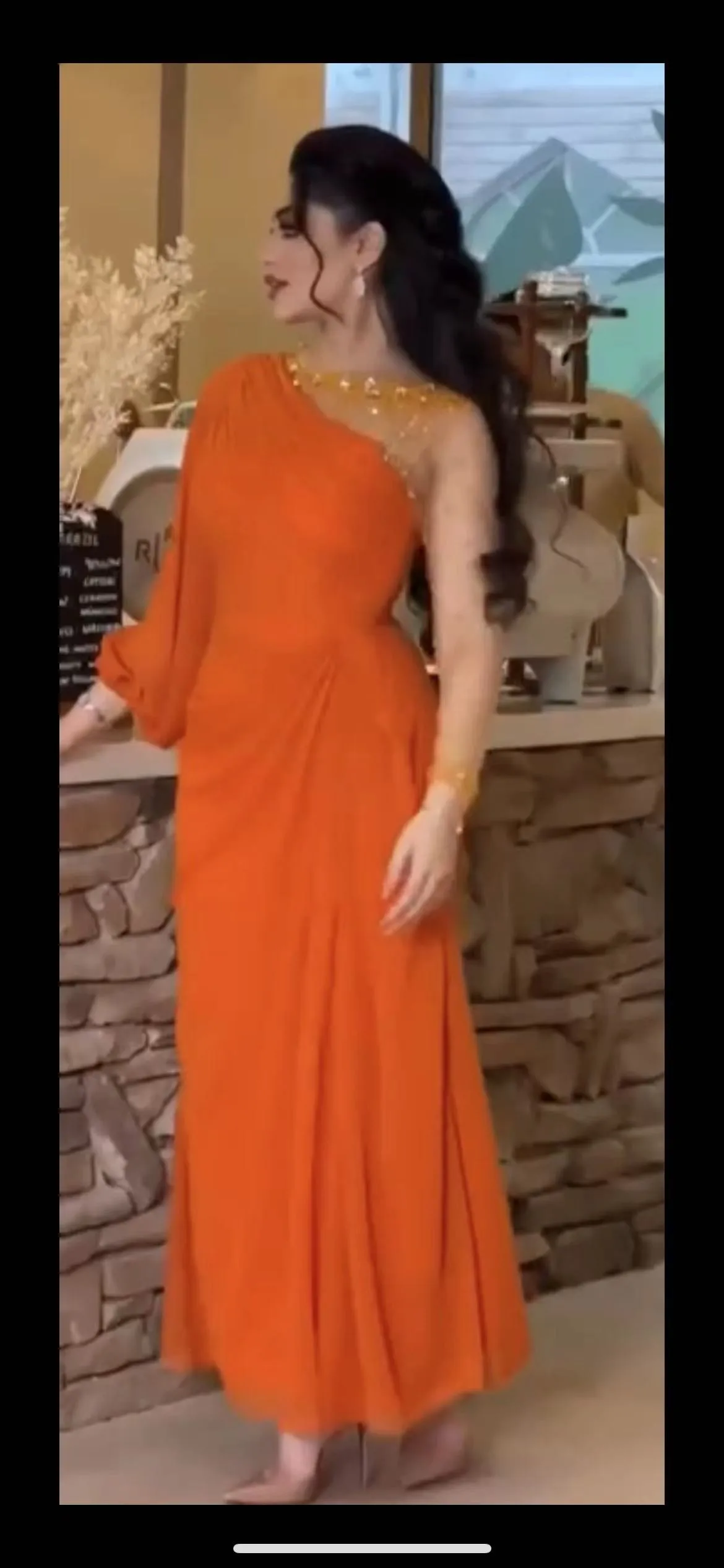 Orange Chiffon Ballkleider Saudi-Arabien Frauen tragen handgemachte Perlen Langarm Abend party Abendkleider Dubai Damen