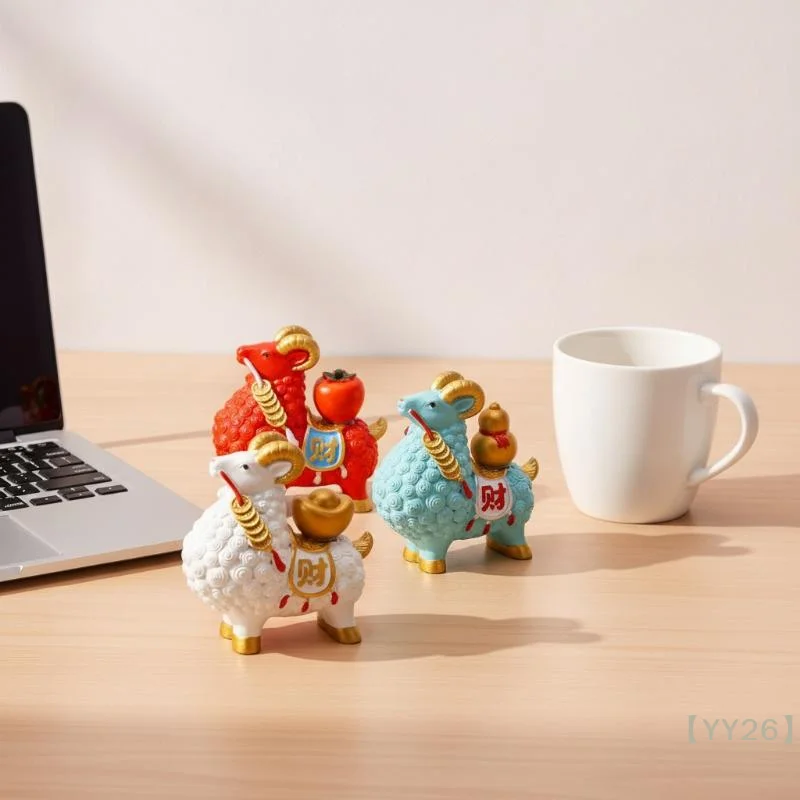 【YY26】Auspicious Goat Resin Figurine Chinese Lucky Zodiac Ornament Feng Shui Wealth & Luck Decor