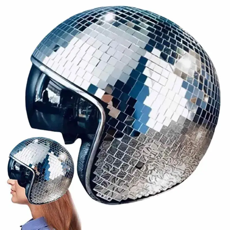 Glitter Mirrors Glass Punk Costume Hat With Retractable Visor Disco Ball Helmet For Bar DJ Club Stage Bar Party