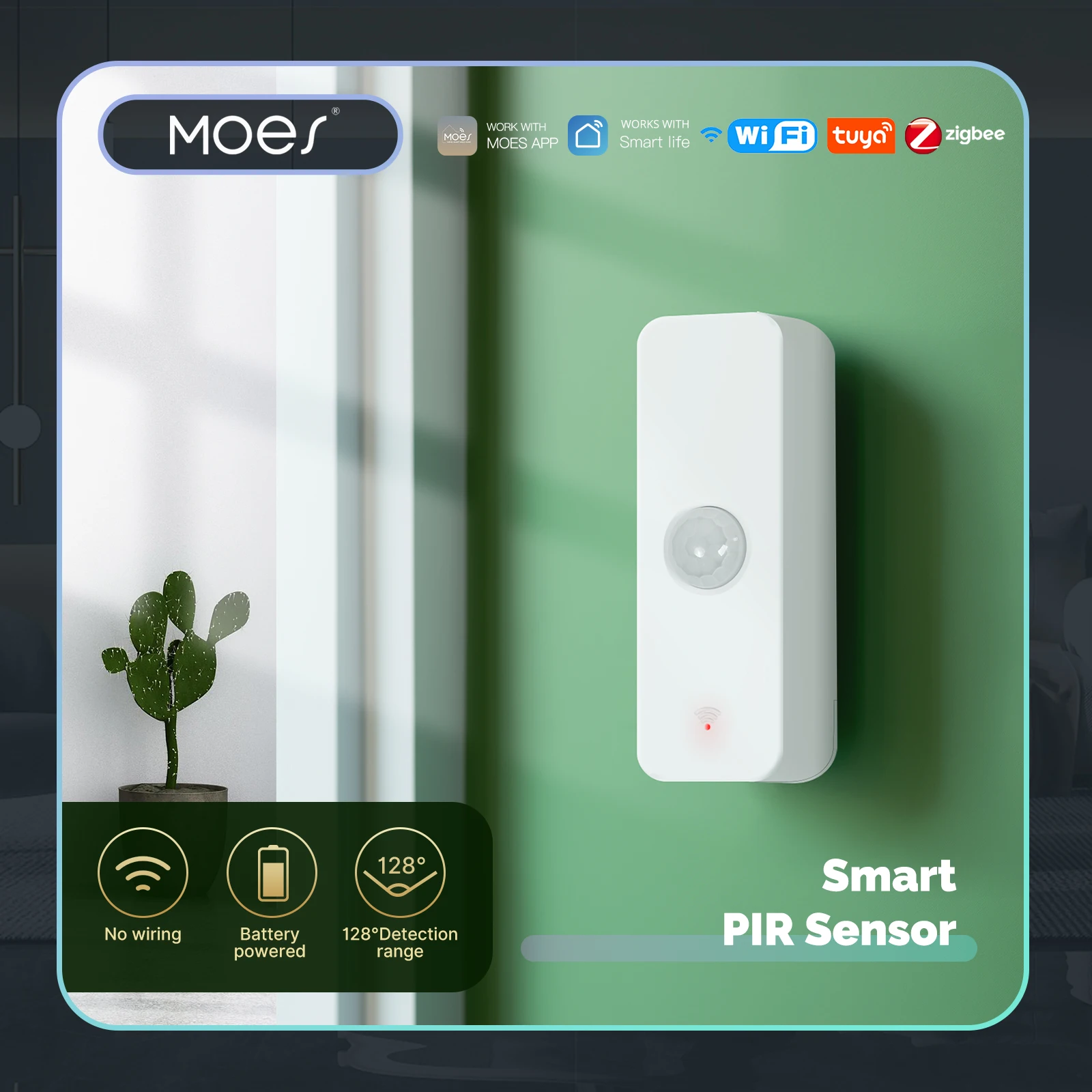 MOES-Tuya Smart PIR Sensor, Detector de Movimento Infravermelho, Cena de Segurança Doméstica, Conexão, Automação, Bateria, Energia, Wi-Fi, ZigBee, Corpo Humano