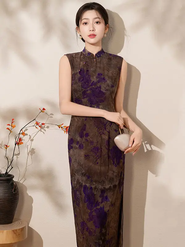 

Обновленное женское летнее платье в стиле ретро из полиэстера с низким разрезом и цветочным принтом