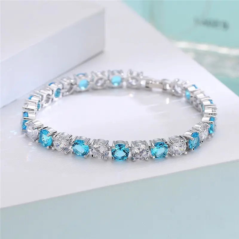 MxGxFam  ( 18.5 cm ) White Gold Plated Royal Blue Black Red Sea Blue White Zircon Luxurious Bracelets For Women Fashion Jewelry