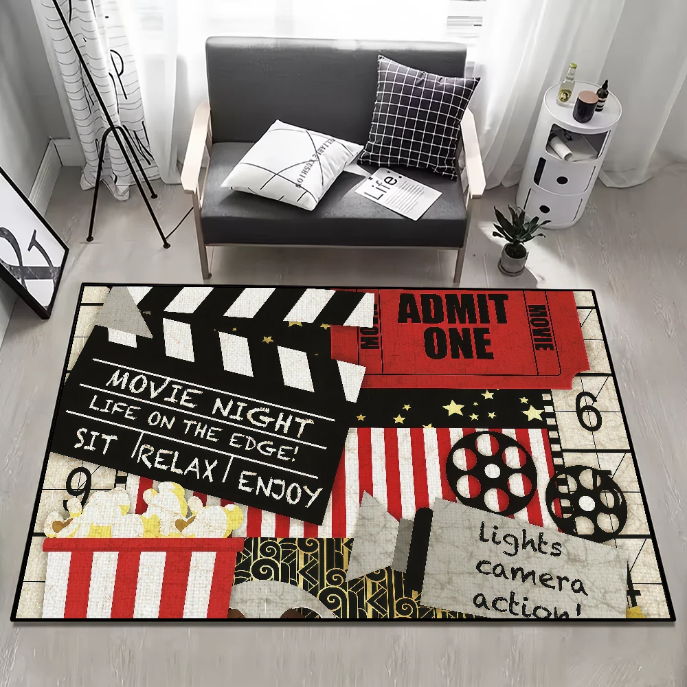 Retro fashion tickets movie night time Anti-Slip Kitchen Bedroom Handmade Tufted Rug Carpet Living Room Entrance Decoration