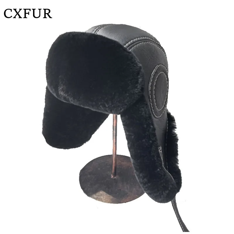 

Sheepskin Earflap Real Rex Rabbit Fur Russian Hat for Men CX-C-10