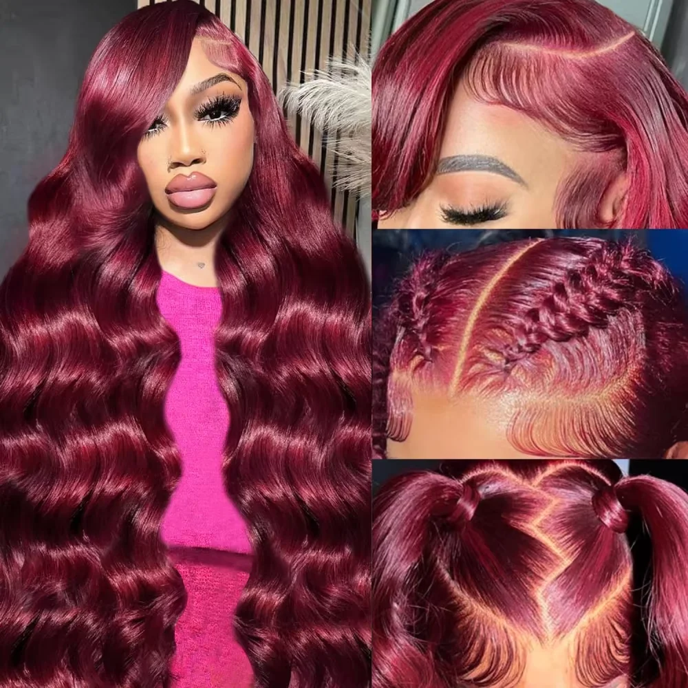 

99J Colored Wigs Burgundy 220 Density Body Wave 13x4 13x6 HD Lace Front 100% Human Hair 42 Inch Lace Frontal Wig For Women