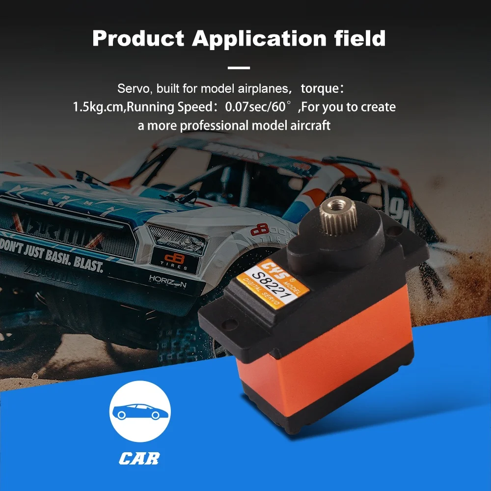 CYS S8221 عالية السرعة 1.5 كجم عزم الدوران كامل ميتال جير الألومنيوم الأوسط RC محرك معزز رقمي ل 500 RC هليكوبتر الطائرات