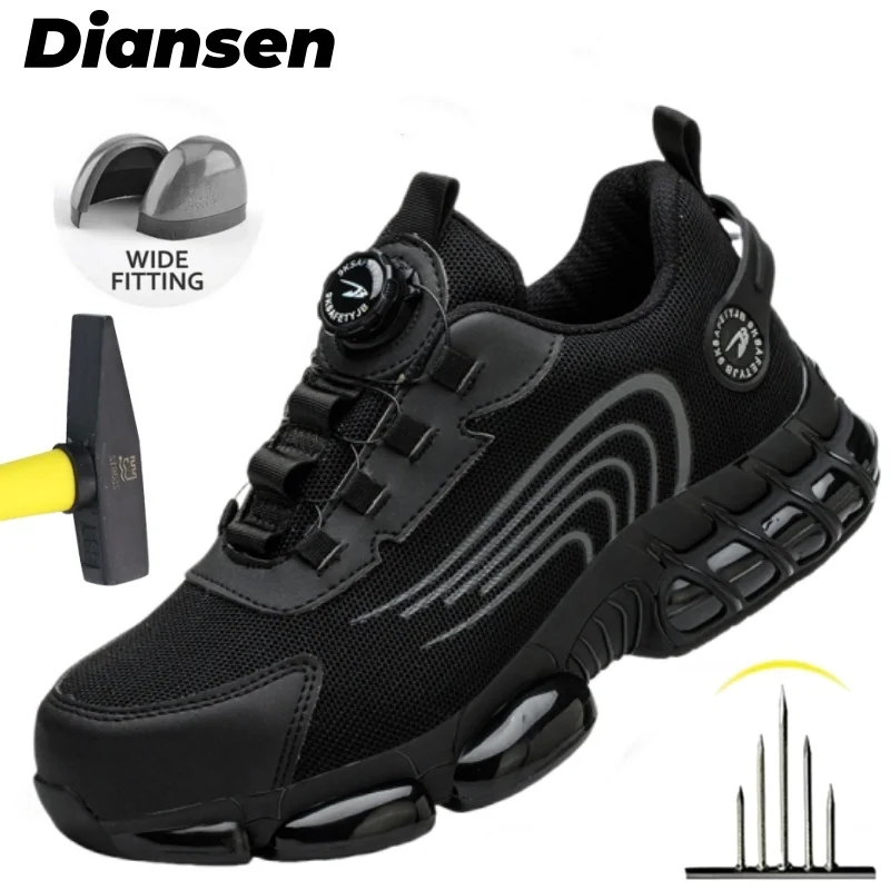 

Rotating Button Safety Shoes Men Steel Toe Sneaker Air Cushion Work Shoes Man Protective Shoes Puncture Proof Work Safety Boots