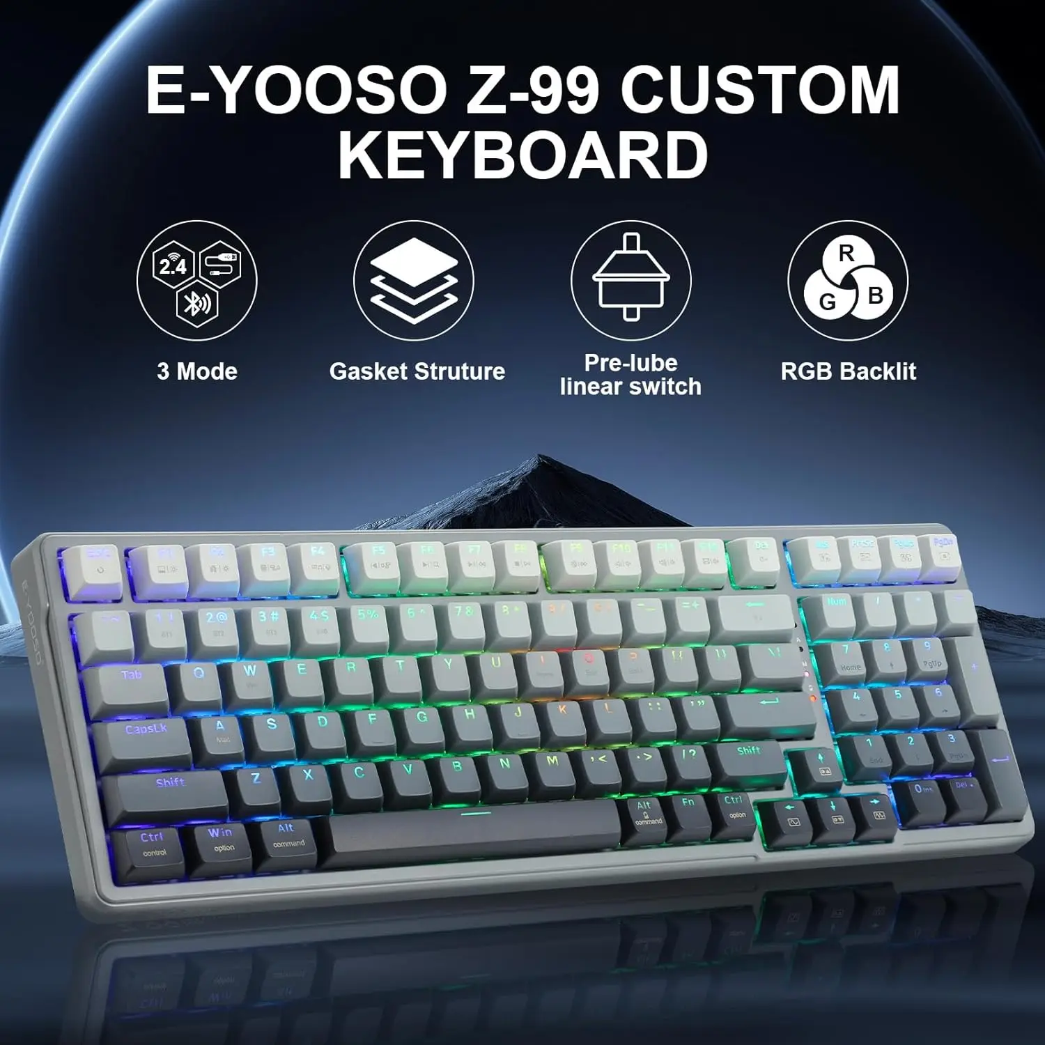 Z-99 Wireless Mechanical Gaming Keyboard Tri-Mode  BT 5.0/2.4GHz/USB-C Hot Swappable Keyboard,RGB Backlit