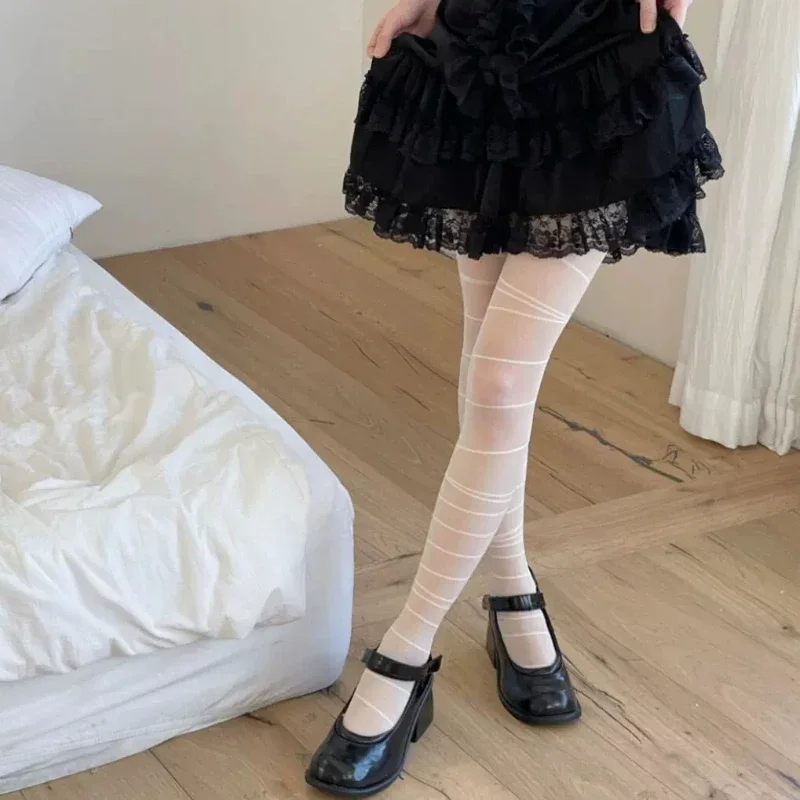 

Irregular Striped Tights Women Sexy Lingerie Thigh High Stockings Pantyhose Y2k Girls High Waist Body Stockings Pantyhose Tights