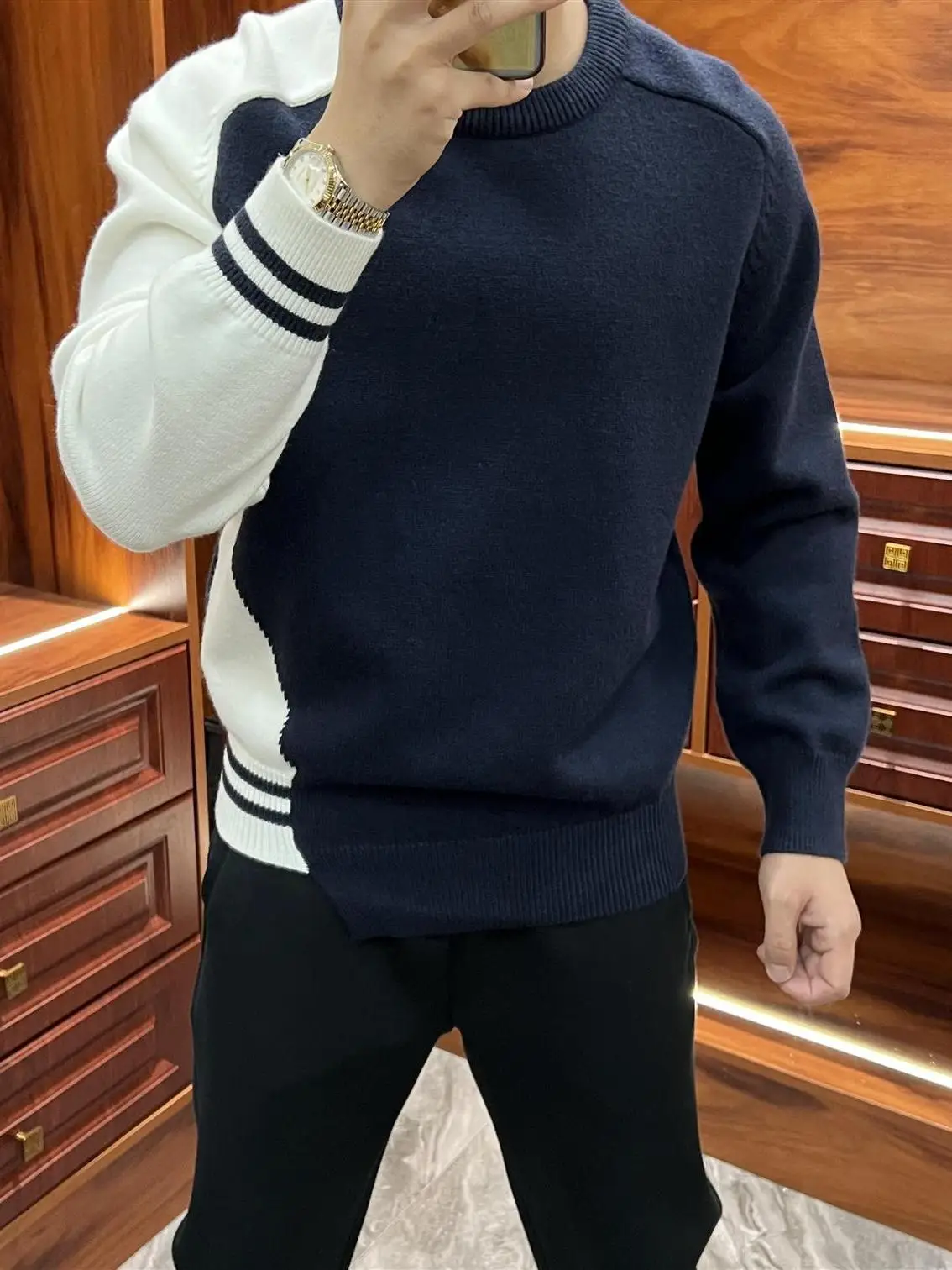 

Color Blo American Casual Men's Base irt Knitted Sweater Trendy Autumn Winter Faion High End Colion Color Top