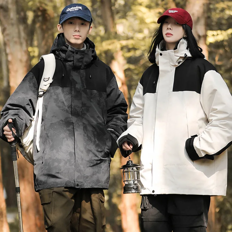 Winter Detachable 3-in-1 Hooded Patchwork Outdoor Down Jacket Men 90% White Duck Down Coat Lightweight Couple Hiking Coat JK-108
