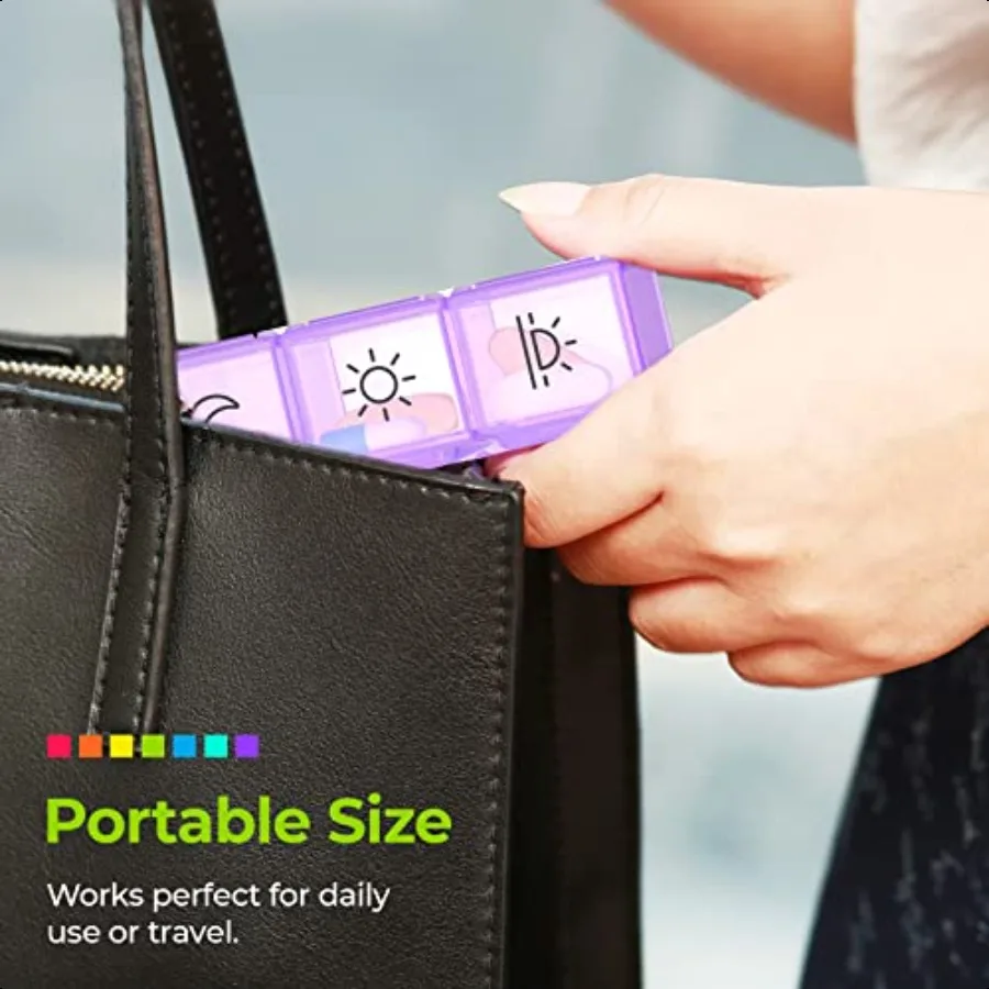 AUVON iMedassist MoistureProof Weekly Pill Organizer 4 Times a Day Large 7 Day Pill Box Portable for Travel with Removable Indi