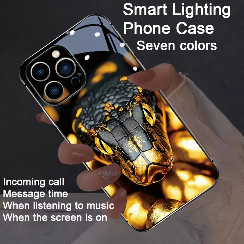 

Lucky Lion Tiger Snake Bird Cat Светодиодный светящийся чехол для телефона для iPhone 16 15 13 12 Pro Max 14 Plus 16e XS XR Светящийся стеклянный корпус Capas