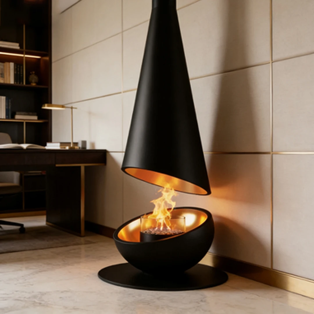 Smokeless Environment-Friendly Suspended Wood Burning Ceiling Mounted Wood Burning 1100mm Hanging Fireplace With Glass