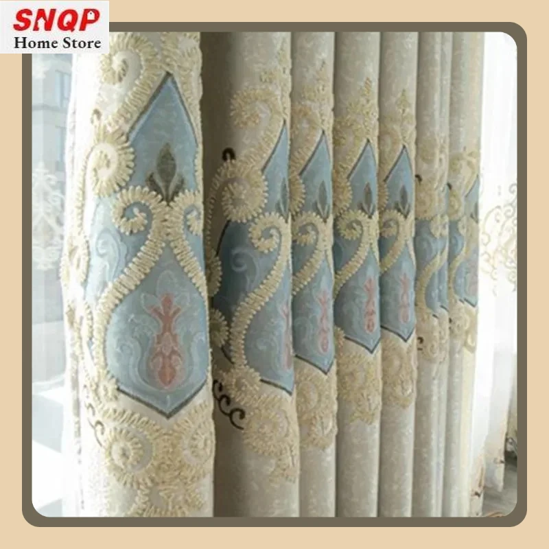 

High-end Luxury Curtains Living Room Dining Room Bedroom Thickened Chenille Crown Embroidery Home Decoration Customization