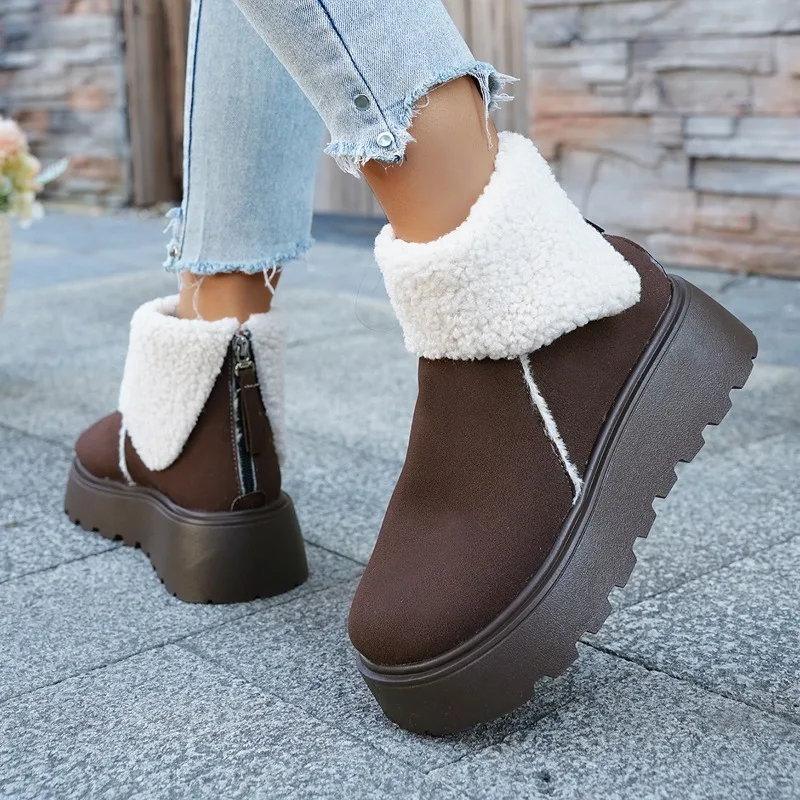 2025 شتاء جديد عالي الجودة سميك القاع صوف مبطن بسيط مريح ودافئ الثلوج الأحذية النسائية الدفء قصيرة التمهيد