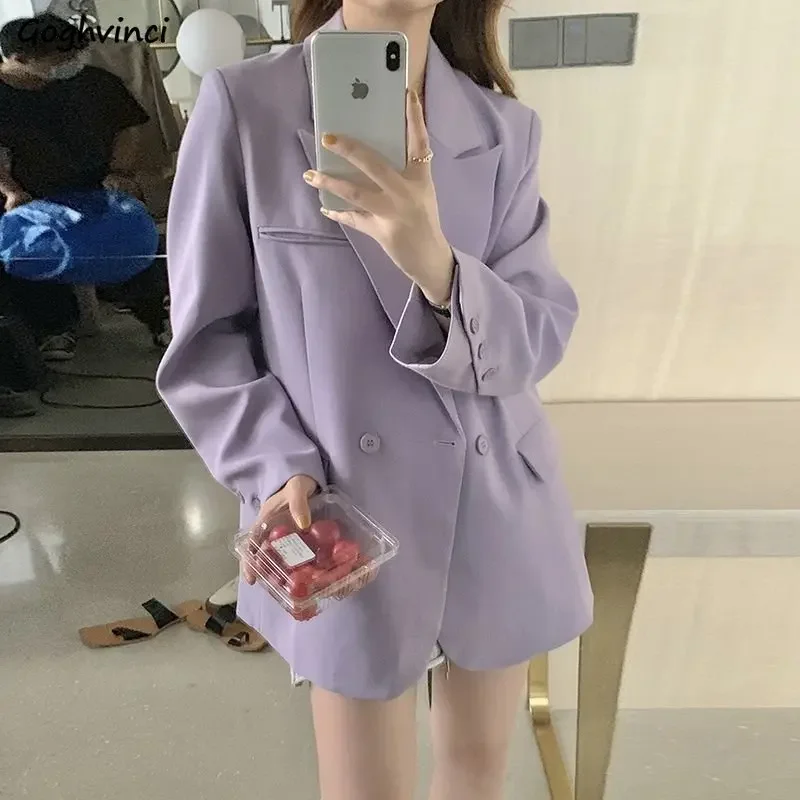 

Blazers Women Spring Simple Single Button All-match Office Ladies Notched Temperament Solid Loose Casual Popular Korean Style