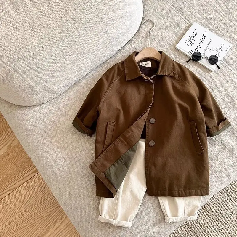 

Children's Trend Coat Spring and Autumn New Boys' and Girls' Medium to Long Length Casual Coat Pure Cotton