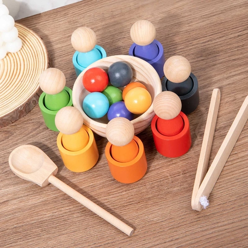 Poupées tasses en bois, jouet d'apprentissage précoce, jeu société maternelle, boîtes couleurs assorties, jouet à