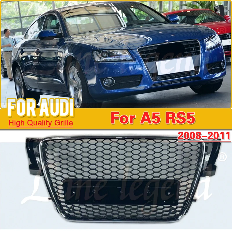 For Audi A5 2008 2009 2010 2011 Car Front Bumper Grille Centre Panel Styling Upper Silver Grill For Audi (For RS5 style)