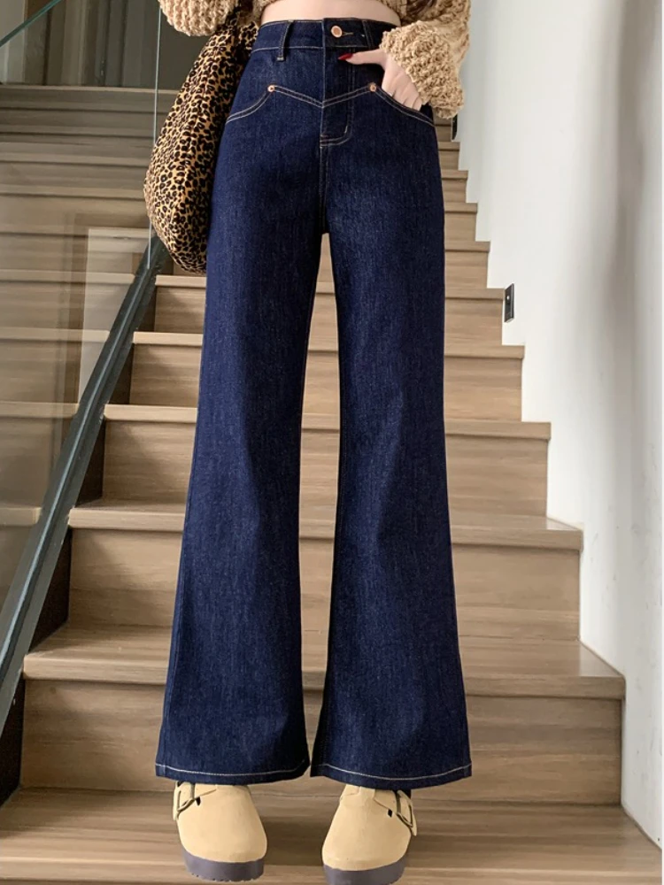 سراويل صغيرة عصرية للسيدات لخريف 2025 سراويل جينز عالية الخصر مرنة بلون سادة غير رسمية للتنحيف متعددة الاستخدامات سراويل واسعة