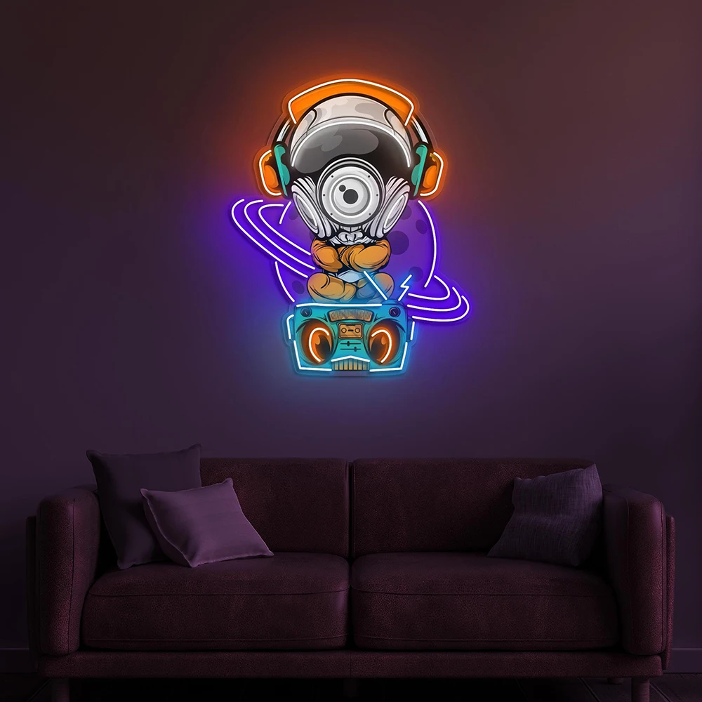 Astronaut Sit On Radio And Listening Music LED Neon Sign Light Gaming Room Bedroom Wall Decor Pop Art Light Sign Kdis Room Decor