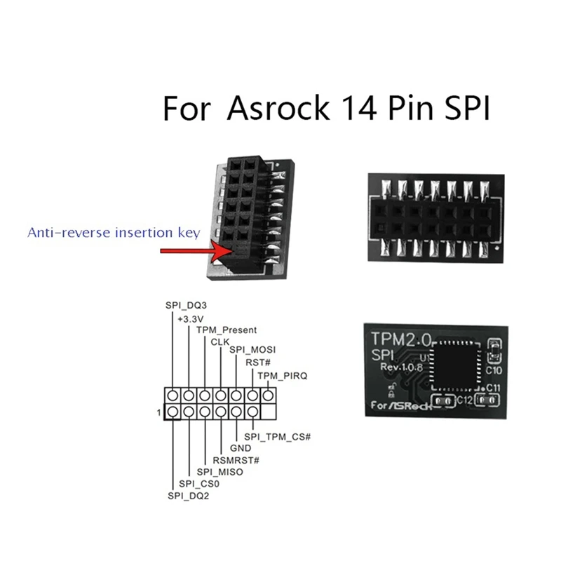 ASROCK 마더보드용 TPM 2.0 암호화 보안 모듈, 원격 카드 14 핀 SPI TPM2.0 보안 모듈