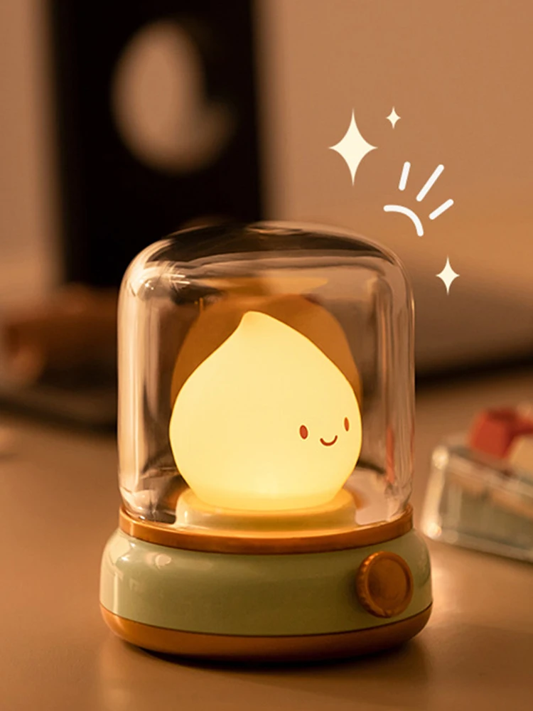 Cute Kerosene Lamp USB Rechargeable Dimmable Candle Night Light 1800K 3000K Warm Light Silicone Flame Amber Light Sleep Soothing