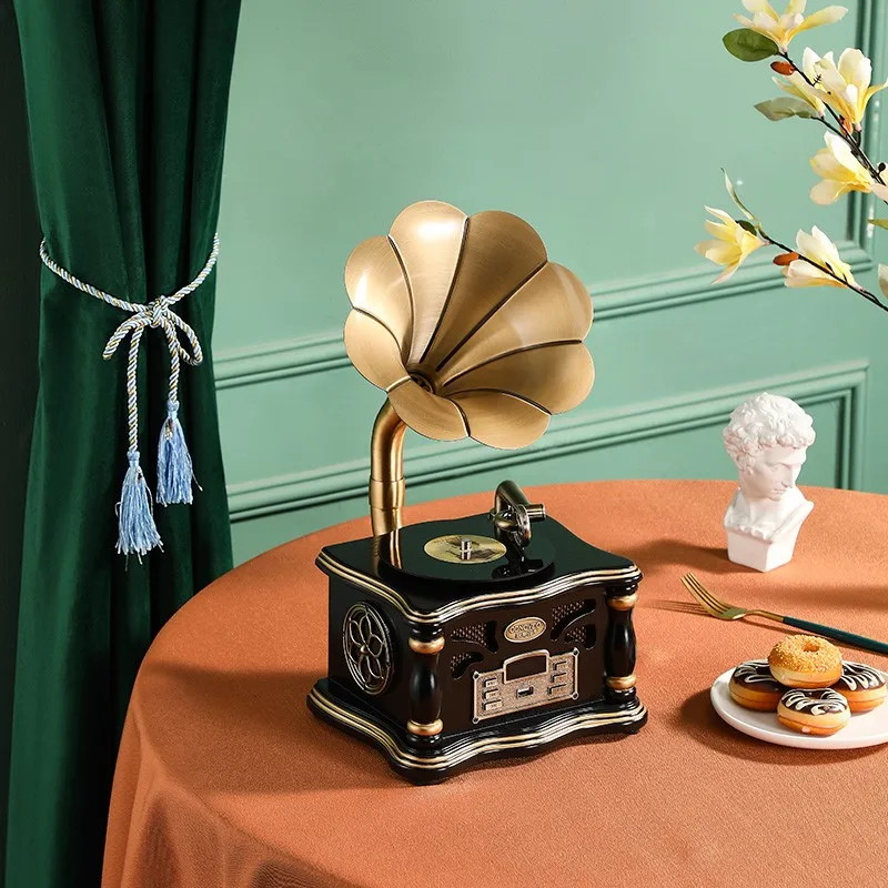 

Vintage Gramophone European Living Room Old Nostalgic Record Play Decoration American Vinyl Creative Stereo Bluetooth Sound Box