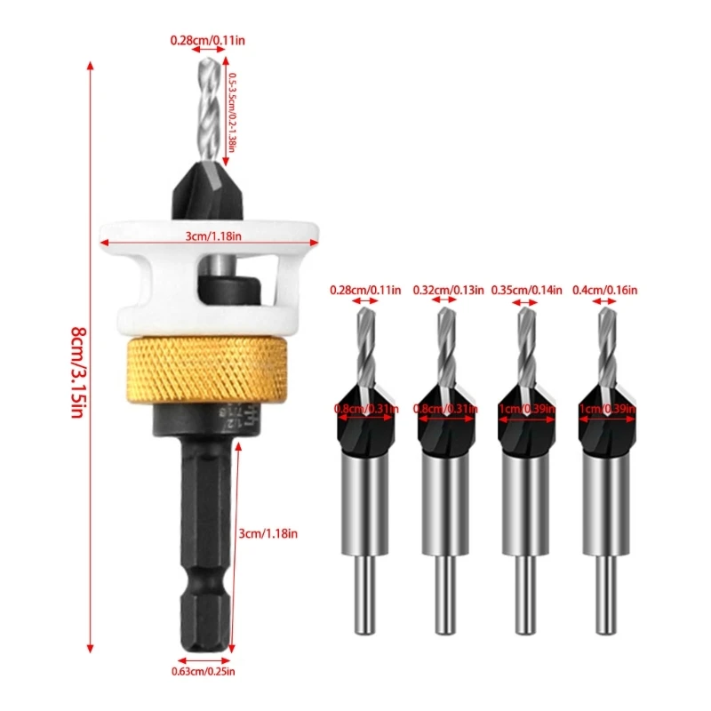 DIYer Home Project Countersink เจาะ Bit,งานไม้แบบปรับได้ เครื่องมือ สำหรับ Woodworkers Hobbyists ตำแหน่งสกรูที่แม่นยำ