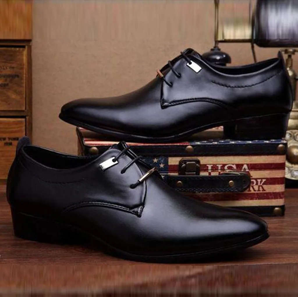 Extra Wide Shoes For Men Leather Fashion Men Business Leather Shoes Casual Pointed Toe Lace Shoe Male Suit Lace Up Shoes Men