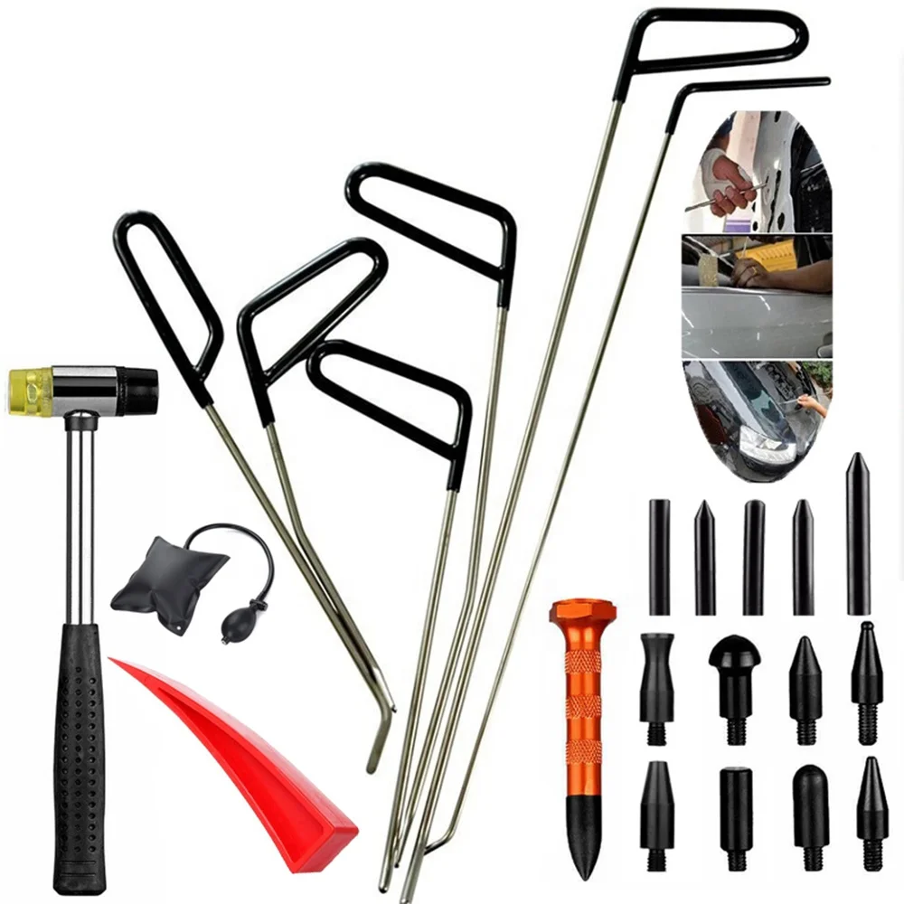 

Auto Body Dent Removal Paint less Dent Puller Hail Rods Tool Kit Hail and Door Ding Repair Set with Dent Hammer Tap Down Tool