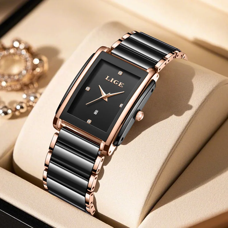 LIGE Fashion Elegant Women's Watches Full Ceramics Strap Luxury Ladies Bracelet Quartz Watches for Women Gifts Reloj Mujer+Box