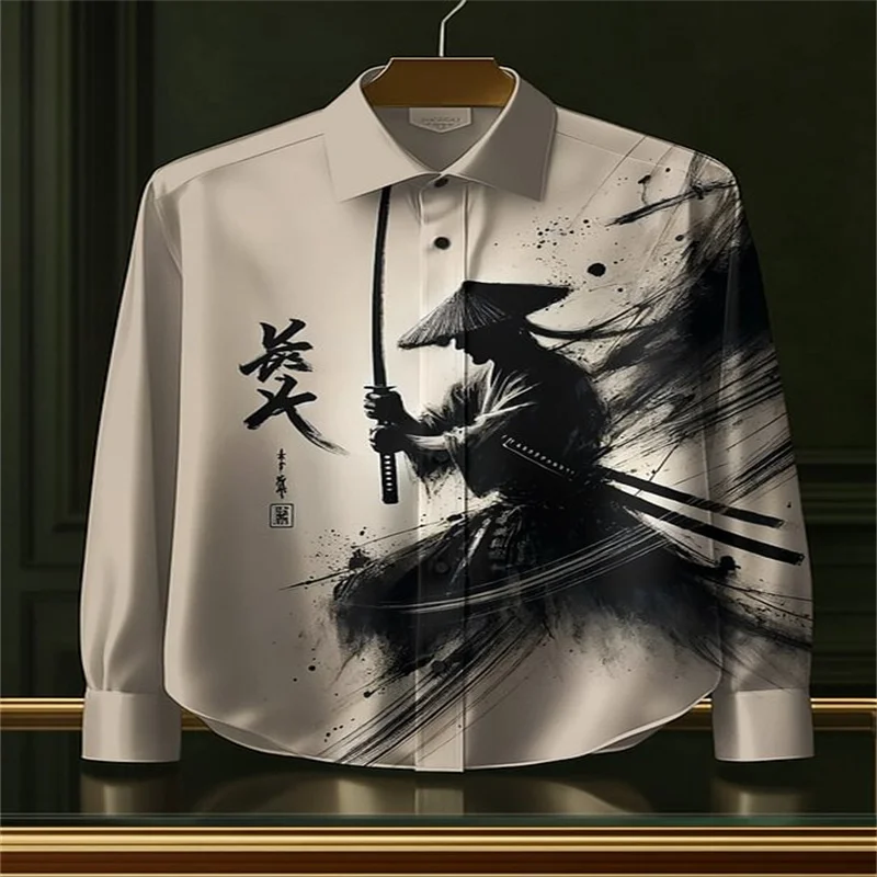 Summer men's swordsman long sleeved shirt, 3D printed cat couple long sleeved shirt, men's and women's fashionable shirt, machin