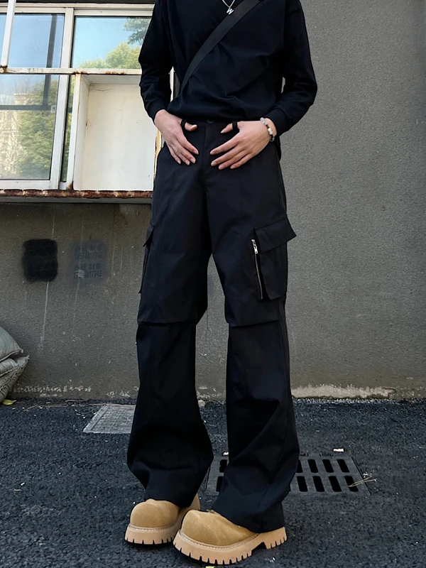 

Рабочие брюки на молнии, мужские летние тонкие американские уличные баскетбольные спортивные повседневные брюки, тонкие широкие брюки