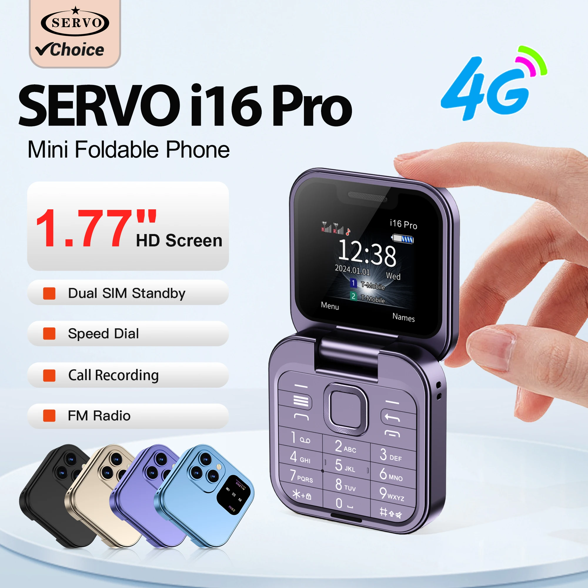 SERVO 4G LTE MIni Flip Mobile Phone Dual SIM Card 1.77