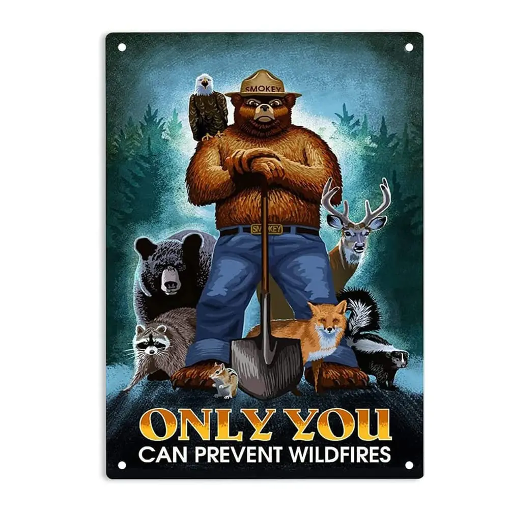 Smokey Bear Only You Can Prevent Wildfires Sign Metal Tin Sign, Smokey Bear Poster ​for Home Office Restaurants Bedroom Cafes Ba