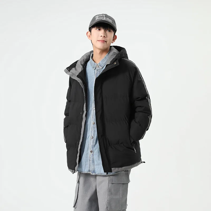 

Men's Winter Cotton Jacket Large Size Hooded Striped Loose Thickened Cotton Coat Warm Casual Cotton
