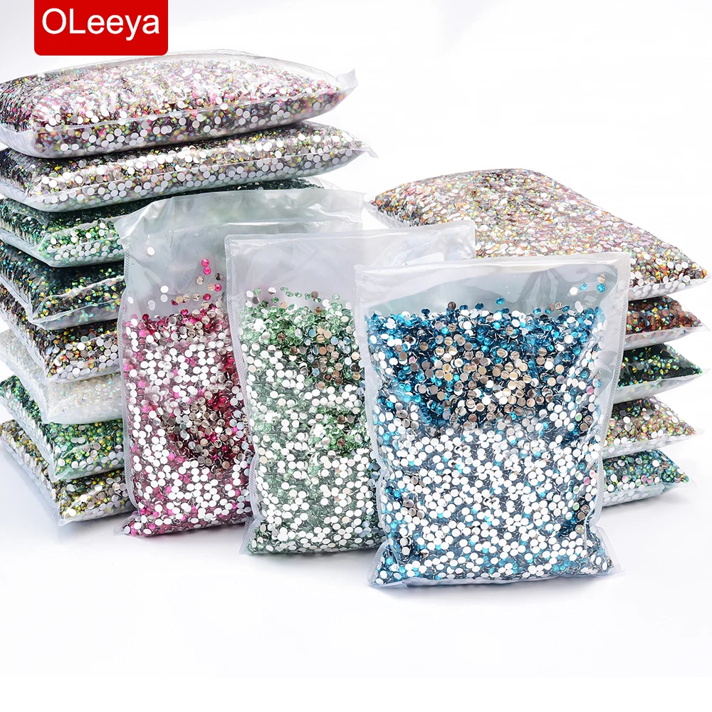 Venta al por mayor a granel Plata y gelatina inferior brillo Grystal diamantes de imitación sin fijación por calor Cтразы Strass con parte posterior plana para decoraciones de boda DIY