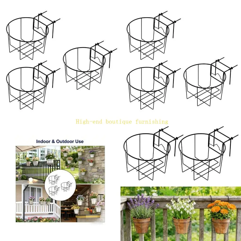 

L9NB Pack Of 3 Adjustable Metal Hanging Flower Pot Stands For Balcony Garden Decoration